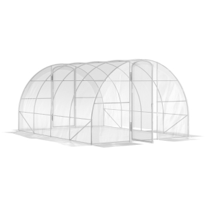 Outsunny Estufa de Túnel 395x295x195 cm Estufa de Jardim com 2 Portas Estufa para Horticultura com Teto Arredondado Transparente