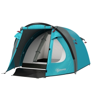 Outsunny Tente de camping 2-4 personnes, tente dôme familiale imperméable, avec fenêtres, poche, sac de transport bleu ciel