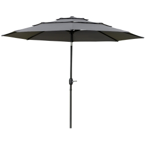 Outsunny Parasol de jardin extérieur parasol inclinable Ø 2,85 x 2,5 m avec manivelle, 2 évents, toile 180 g/m², Anti-UV, gris