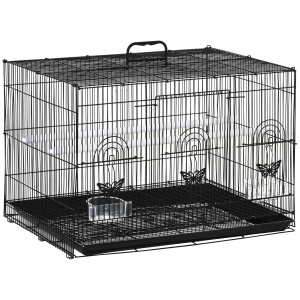 PawHut Colivie pentru păsări cu 2 stinghii și 3 intrări, din sârmă metalică și plastic, 60x41x41 cm, negru