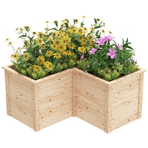 Outsunny Jardinière en forme de L, lit surélevé de jardin, bac à fleurs à fond ouvert, en bois 120 x 120 x 62 cm, bois naturel