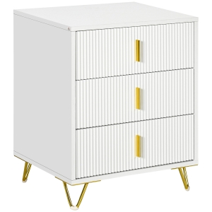 HOMCOM Commode 3 Tiroirs Blanc avec Pieds Métal Dorés
