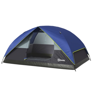 Outsunny Tente de camping 2-4 personnes, tente dôme familiale imperméable, avec fenêtre, 2 poches, sac de transport, bleu foncé