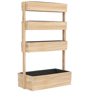Outsunny Jardinière surélevée en bois avec 4 étages, escalier de fleurs avec doublure, trous de drainage bois naturel