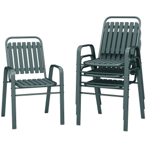 Outsunny Lot de 4 chaises de jardin chaises empilables d'extérieur avec haut dossier et accoudoirs cadre en acier 56x66x91cm gris