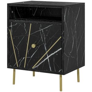 HOMCOM Elegant Bedside Table with Storage - Black/Gold