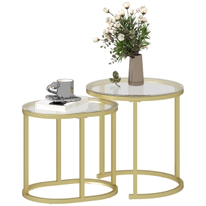 HOMCOM Set di 2 tavolini da salotto 50x50x50.5cm Trasparente