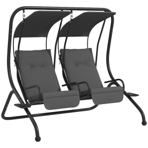 Outsunny Dondolo da giardino 2 posti con portabevande e cuscini, 170x136x170 cm, Grigio