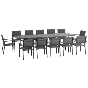 Outsunny Salón de jardín en aluminio y textileno mesa extensible 8/12 personas 12 sillas apilables Gris