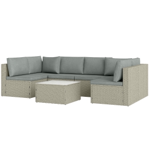 Outsunny Modulares 6-Personen-Gartenlounge-Set aus Kunststoff-Rattan mit Sofas und Glastisch, braun
