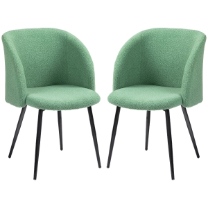 HOMCOM Conjunto de 2 sillas de comedor con respaldo de tela de lana rizada y patas de acero 55x62x80 cm Verde Negro