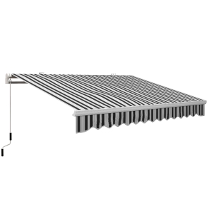 Outsunny handmatige knikarmluifel 4m met handslinger balkonluifel zonwering wandmontage balkon aluminium wit + blauw 395 x 245 cm