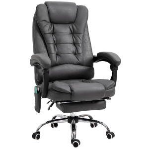 Vinsetto Silla de oficina masaje calefacción altura ajustable respaldo inclinable reposapiés + cojín lumbares integrados