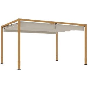 Outsunny Pergola da esterno con tetto retrattile, 4x3 m, Effetto legno