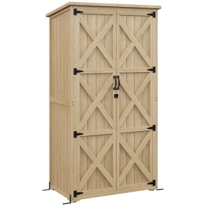 Outsunny Armadio da giardino casetta rimessa per attrezzi 90L x 54,5P x 161/168,5H cm 2 ripiani tetto bitumato impermeabile legno pino autoclave