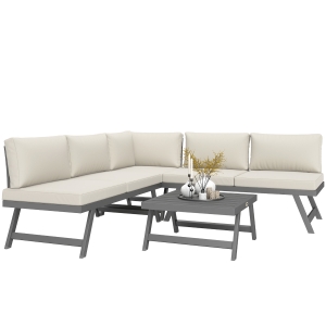 Outsunny Set da giardino d'angolo e convertibile 4 pezzi con 2 divani, 1 poltrona ad angolo e 1 tavolino basso