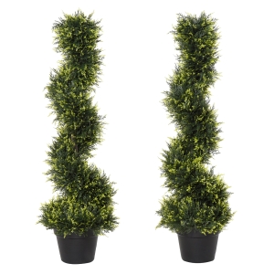 Outsunny Cèdre Artificiel Spirale 90cm avec Pot Décor Int/Ext Vert