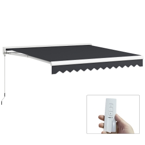 Outsunny Tenda da Sole Retrattile Elettrica e Manuale 95L x 250l m, Telecomando Incluso, Alluminio, Poliestere ad Alta densità, Grigio