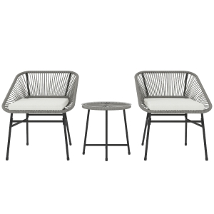 Outsunny Set de Muebles de Exterior de 3 Piezas 1 Mesa 2 Sillas Ratán Sintético Marco de Acero Mesa de Centro con Tapa de Vidrio