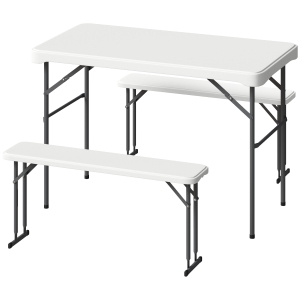 Outsunny Campingtisch- und Stuhlset 113 cm mit Transportgriffen, klappbarer Tisch und Bank in Hellgrau