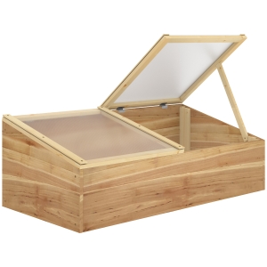 Outsunny Mini Serra da Giardino Serra per semenzai dim. 100L x 50l x 36H cm Tetto 2 falde apribili separatamente Pannelli in Policarbonato Legno di Abete pre-olio