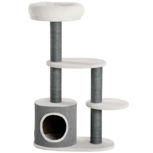PawHut Arbre à Chat Blanc/Gris avec Cachette et Lit