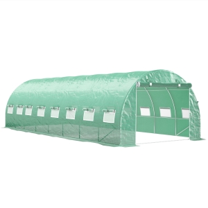 Outsunny Serra da Giardino a Tunnel 24m² con 16 Finestre, Porta con Zip Avvolgibile, Struttura in Acciaio Zincato, Telo PE, 8L x 3l x 2H m, Verde