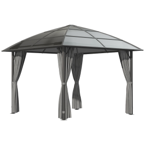 Outsunny Cenador de jardín estructura aluminio techo policarbonato impermeable UV 60+ paneles laterales 3x3 m Gris oscuro