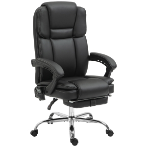 Vinsetto Silla de Oficina Ajustable con 6 Puntos de Masaje, Función de Calor, Reposapiés, Piel Sintética, Negro