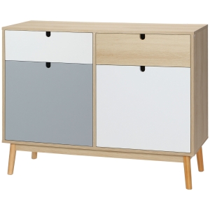 HOMCOM Vielseitiger Schrank im skandinavischen Stil, Zwei Türen und Schubladen für Küche und Eingangsbereich, 100x40x79,5cm, Multicolor