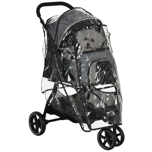 PawHut Poussette pour chien Haustierwagen, pliable, housse de pluie, 2 laisses de sécurité, 83cm x 55cm x 101cm, Gris + Noir
