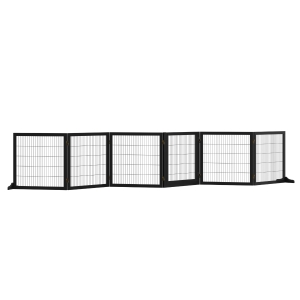PawHut Barrera Plegable para Perros 432x36x70 cm Madera de Pino Negro