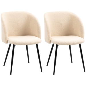 HOMCOM Conjunto de 2 sillas de comedor con respaldo en tela con efecto lana rizada patas de acero 55x62x80 cm Beige Negro