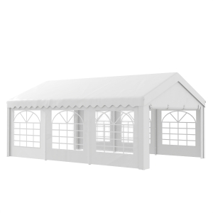 Outsunny 6 x 4m Party Gzebo, Party Marquee, Heavy Duty, Removable Sidewalls & Zippered Doors, Windows, Water Resistant-Whtie
