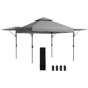 Outsunny Gazebo Pop-up da Giardino Pieghevole 5 x 3 m, Tessuto Oxford con 2 Pareti Regolabili, Sacca per Trasporto con Ruote Inclusa, Grigio
