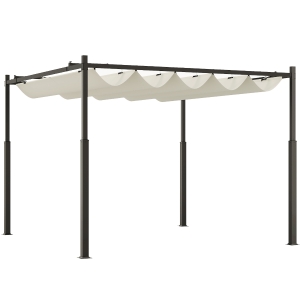 Outsunny Pérgola de jardín exterior 3x3 m con techo retráctil y fijación magnética, toldo sol UPF30+, Crema