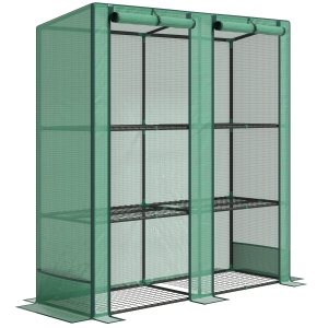 Outsunny Serra da Giardino con Ripiani Metallici a 3 Livelli, Serra da Balcone, Copertura PE, Tetto Inclinato, 144 x 48 x 152 cm, Verde