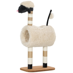 PawHut Arbre à Chat Mouton 98cm Poteaux Tunnel Jouet Marron