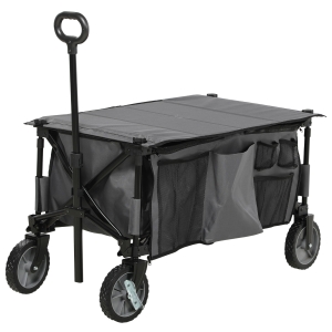 Outsunny Carrito de jardín plegable lona desmontable mango telescópico inclinación ajustable 5 bolsas 108x55x93 cm Gris Oscuro