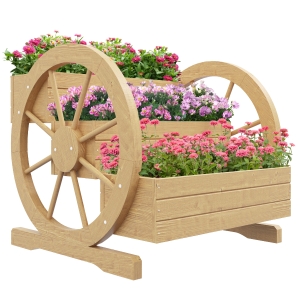 Outsunny Fioriera su Piedi quadrato Orto 3 livelli con 2 ruote Carretto in Legno Abete, dim. 62L x 61l x 57H cm