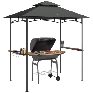 Outsunny Gazebo per Barbecue con LED 240 x 150 x 258 cm, Resistente all'Acqua e al Fuoco, Gazebo da Giardino con Tetto a Doppio Strato, Grigio Scuro