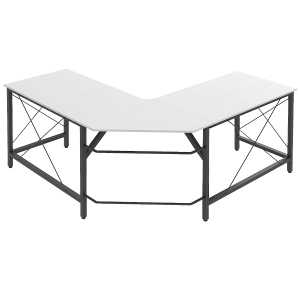 HOMCOM Secretária em Forma de L Secretária para Escritório com Estrutura de Metal Secretária de Canto 150x150x76 cm Branco e Preto