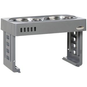 PawHut Comedouro Elevado para Cães com 2 Tigelas Desmontáveis de 1200ml e Altura Ajustável de 3 Níveis Comedouro para Animais de Estimação com Tigelas de Aço Inoxidável 44x27,7x28cm Cinza