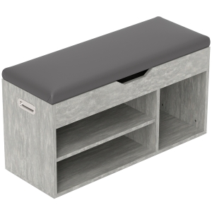 HOMCOM Zapatero Espacio Acolchado con 3 Estantes Abiertos y Espacio Oculto, en Madera, 80x30x45 cm, Negro y Gris