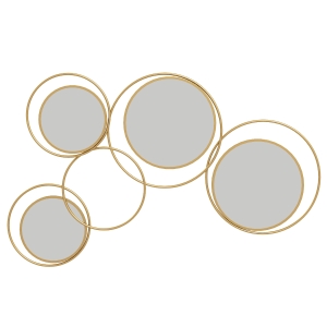 HOMCOM Espelho Decorativo de Parede em Metal 3D Decoração de Parede Metálica com 4 Espelhos Redondos para Corredor 110x68 cm Dourado