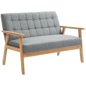 HOMCOM Sofá 2 Lugares Estofado em Linho com Apoio para os Braços de Madeira Encosto Acolchoado 114x75x76 cm Cinza Claro