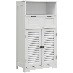kleankin Mueble de baño armario 2 puertas estante ajustable 2 cajones nicho 61x30,5x109,5 cm Blanco