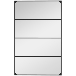 HOMCOM Espejo mural estilo ventana rectangular de estilo industrial horizontal o vertical con 4 ganchos en metal Negro 109x69 cm