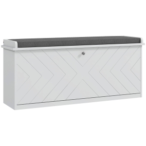 HOMCOM Banco de Zapatos con Cajón Abatible Cojín de Asiento y Estante Ajustable 100x26x44,5 cm Blanco