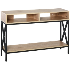 HOMCOM Mesa Consola Estilo Industrial Vintage com 3 Prateleiras e Estrutura Metálica 120x23,5x75cm Carvalho e Preto